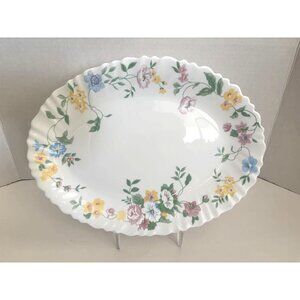 ARCOPAL France Feston Hortense Oval Platter Milk Glass Opaline White Floral
